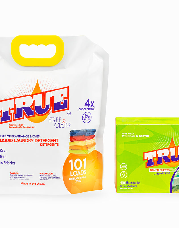 True Free & Clear Laundry Detergent (101oz) + Dryer Sheets (100 Count)